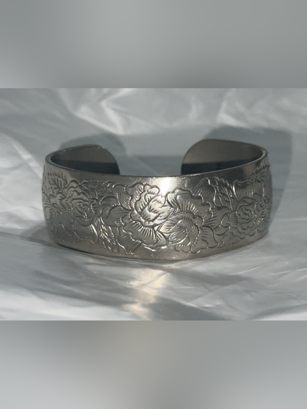 Silver Floral Engraved Cuff Bracelet